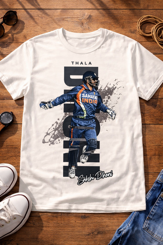 Dhoni Typography T-Shirt – Men & Women | Moon White