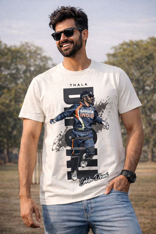 Dhoni Typography T-Shirt – Men & Women | Moon White