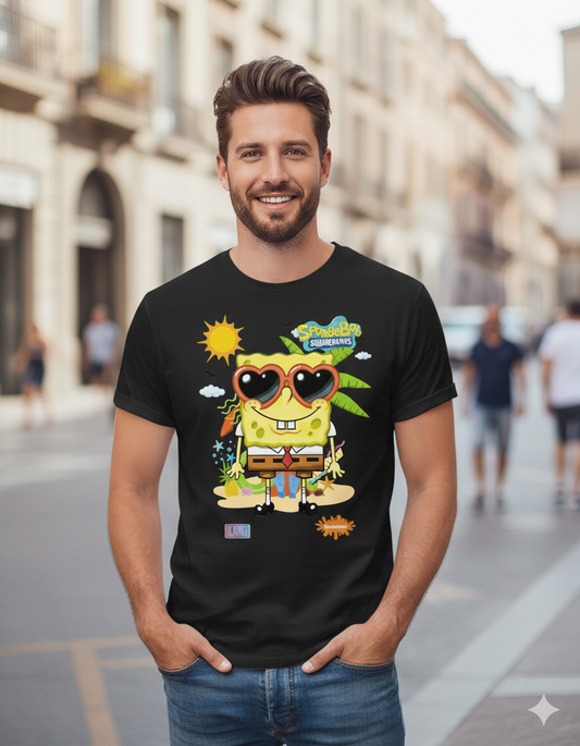 Sponge Bob With Sun Unisex T-Shirt | Black