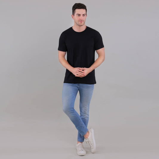 100% Cotton Solid T-Shirt – Men | Midnight Black