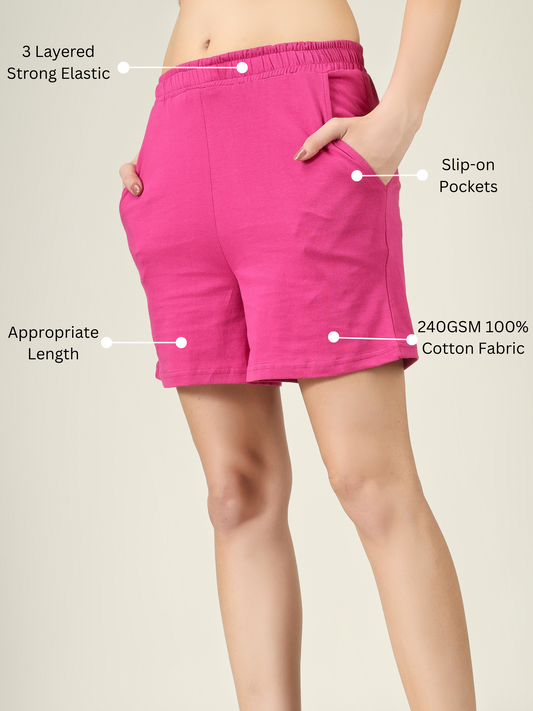 Shorts - Solid | 100% Cotton – Women | Pretty Pink