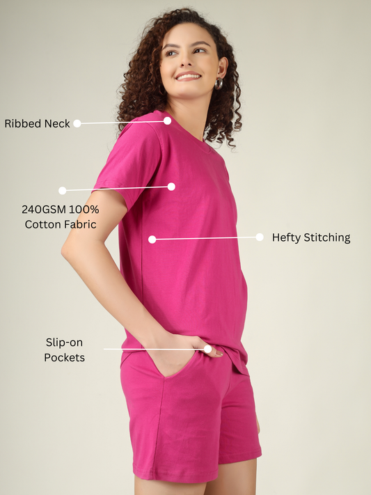 Regular Co-ord Set-Solid | 100% Cotton – Women | Pretty Pink