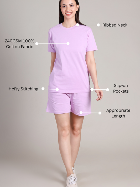 Regular Co-ord Set-Solid | 100% Cotton – Women | Lovely Lavender
