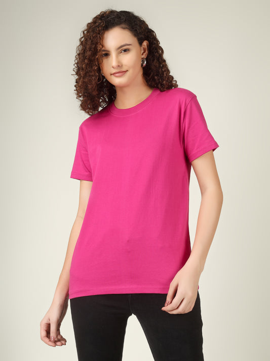 100% Cotton Solid T-Shirt – Women | Pretty Pink