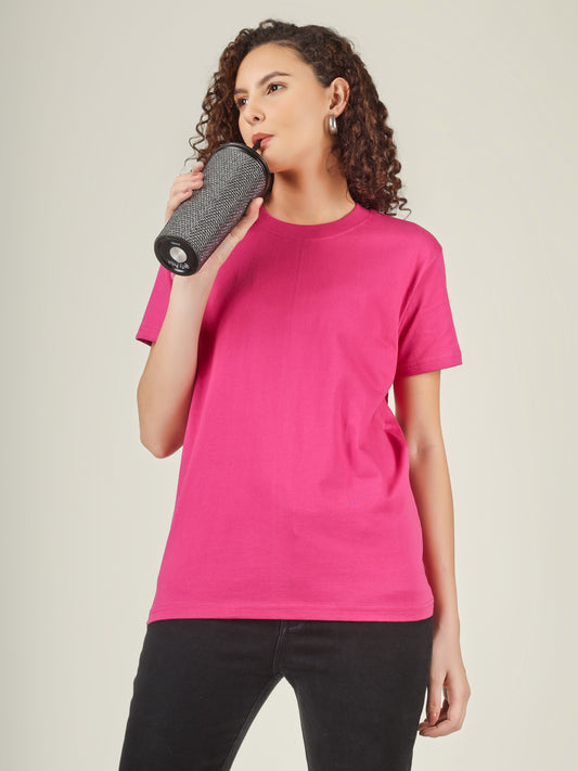 100% Cotton Solid T-Shirt – Women | Pretty Pink