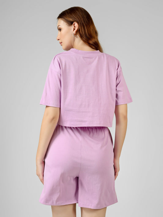 Crop Co-ord Set-Solid | 100% Cotton – Women | Lovely Lavender
