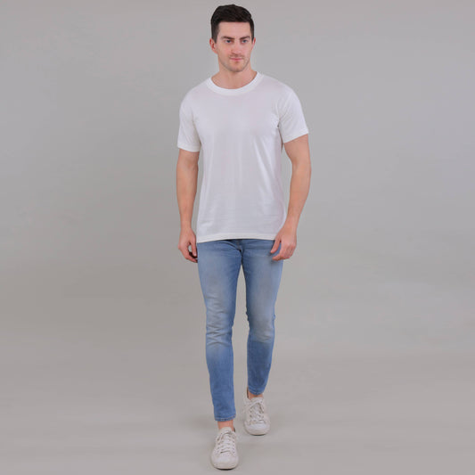 100% Cotton Solid T-Shirt – Men | Moon White