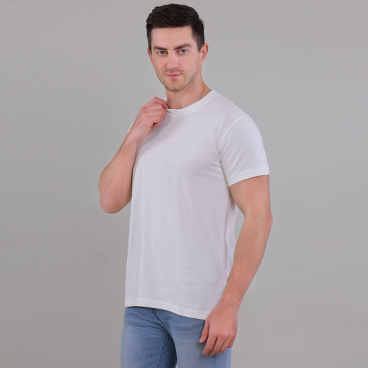 100% Cotton Solid T-Shirt – Men | Moon White