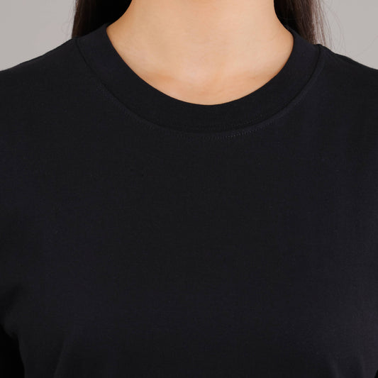 100% Cotton Solid T-Shirt – Women | Midnight Black