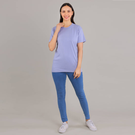 100% Cotton Solid T-Shirt – Women | Blissful Blue