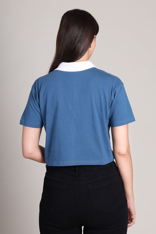 Polo Crop Top -Solid | 100% Cotton – Women | Tasty Teal