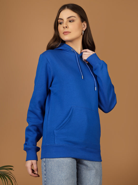 Solid Winter Hoodie – Women | Bright Blue | Warm & Stylish Pullover Sweatshirt
