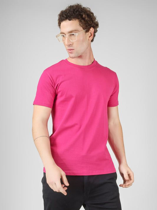100% Cotton Solid T-Shirt – Men | Pretty Pink