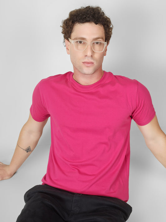 100% Cotton Solid T-Shirt – Men | Pretty Pink