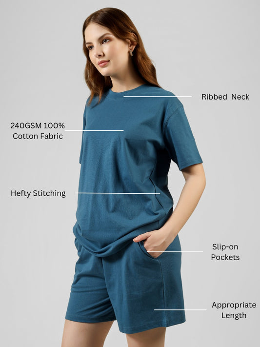 Regular Co-ord Set-Solid | 100% Cotton – Women | Tasty Teal