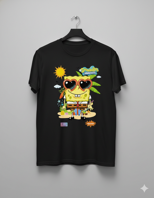 Sponge Bob With Sun Unisex T-Shirt |  Black