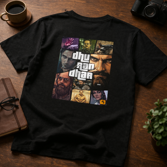 Dhurandhar GTA Style Drop-Shoulder T-Shirt – Men & Women | Black