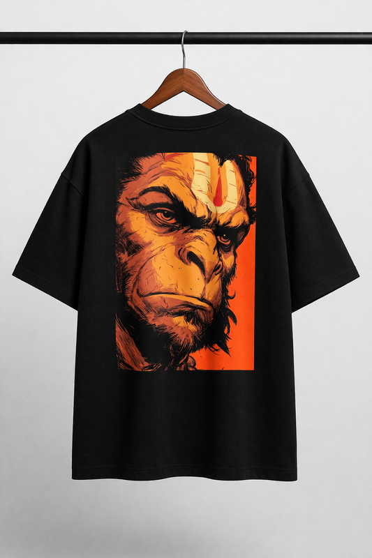 Hanuman Graphic Drop-Shoulder T-Shirt – Men & Women | Black