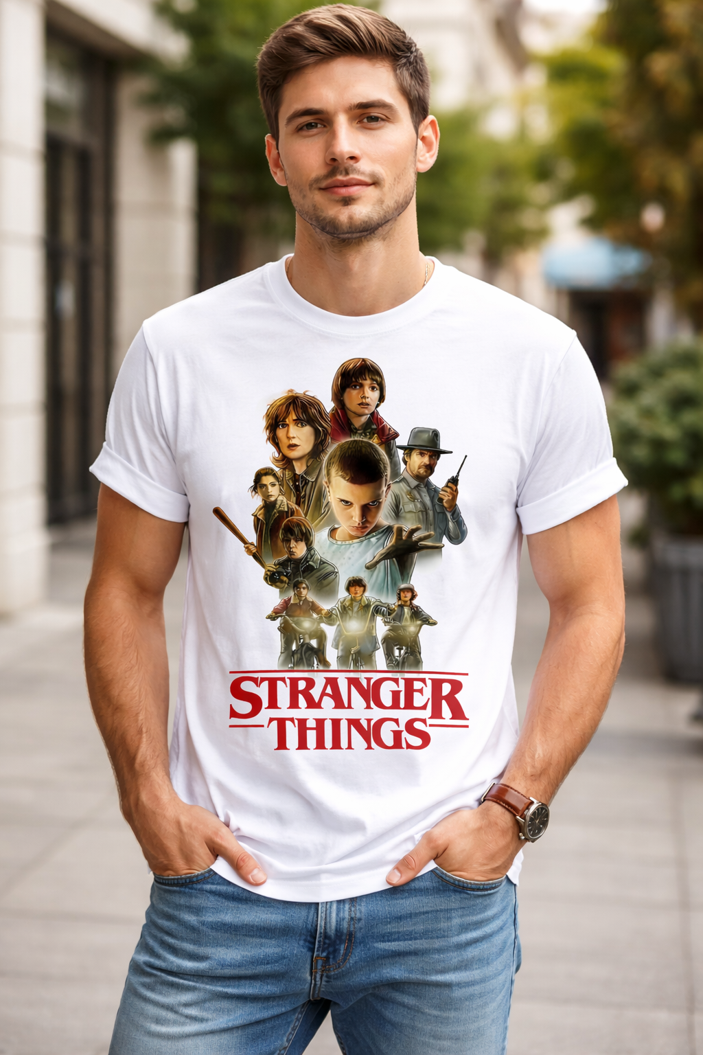 Stranger Things Characters Unisex T-Shirt |  White