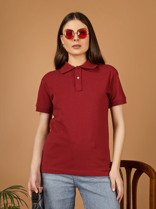 Polo T-Shirt – Women | Moody Maroon | Casual & Smart Collared Tees