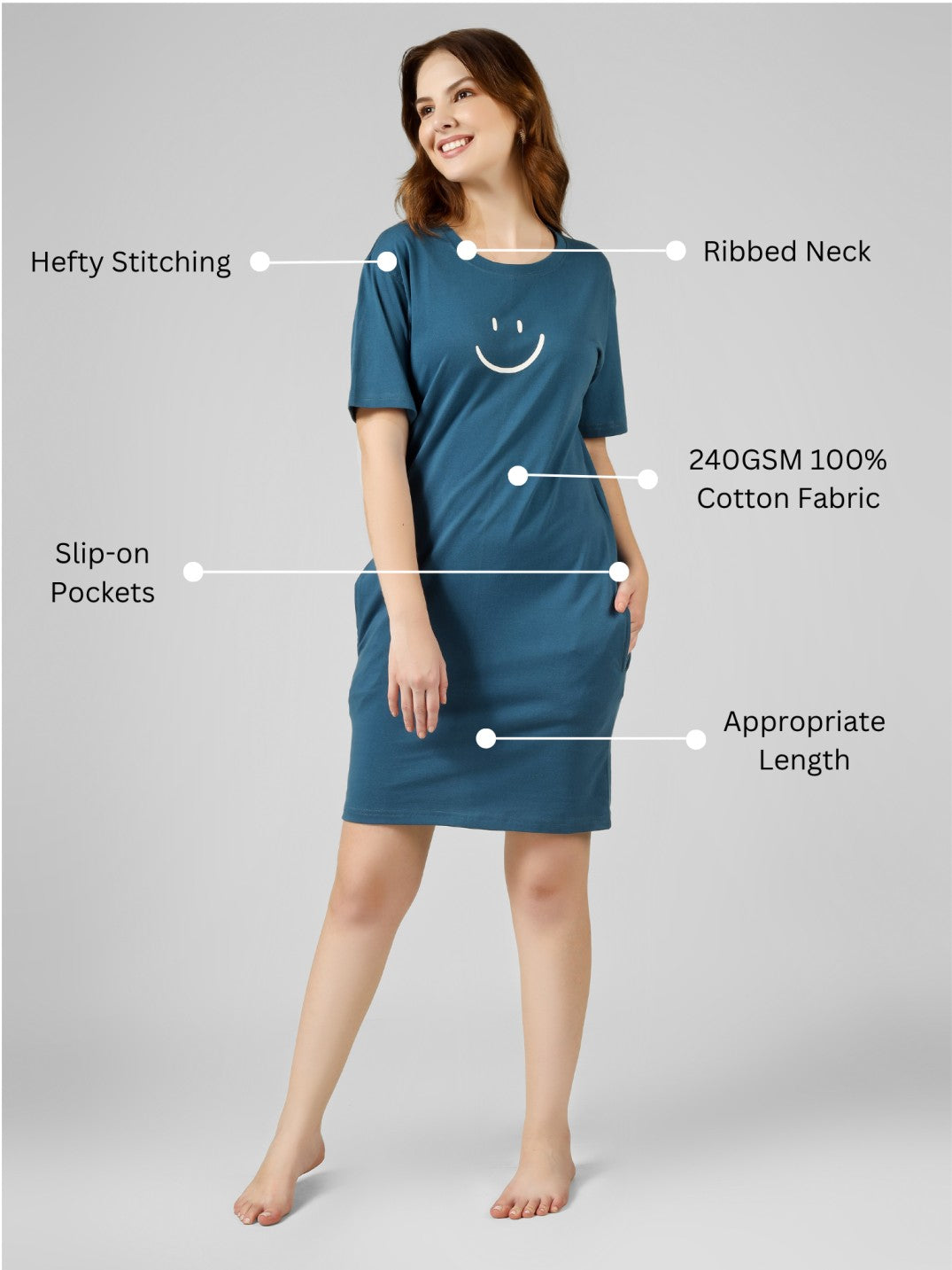 T-Shirt Dress | 100% Cotton – Women | Tasty Teal